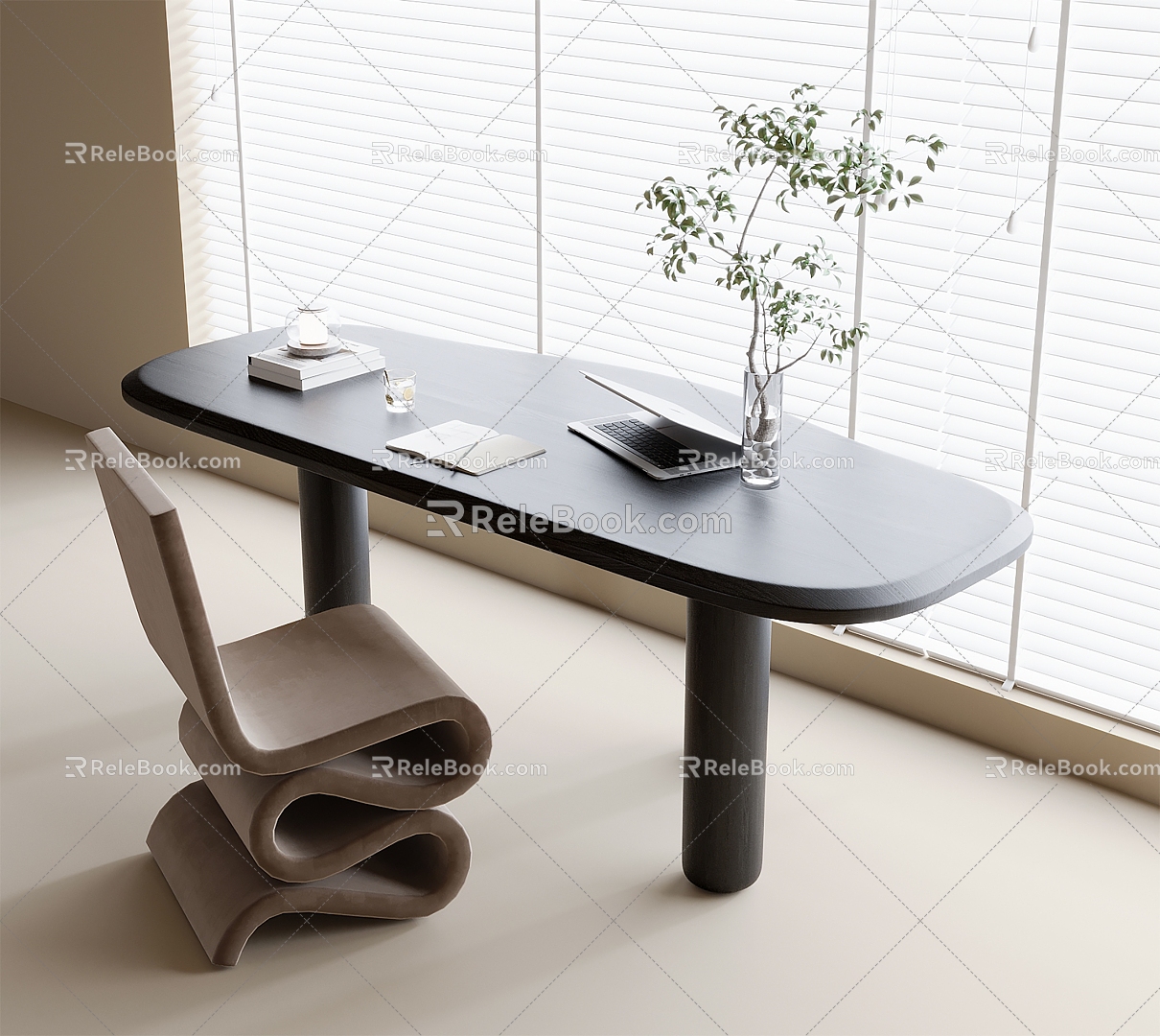 Desk Venetian Blinds Single Chair 3d model