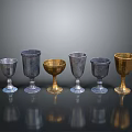 Metallic Goblets Collection Silver And Gold Wine Cups Arranged On Black Background With Reflections