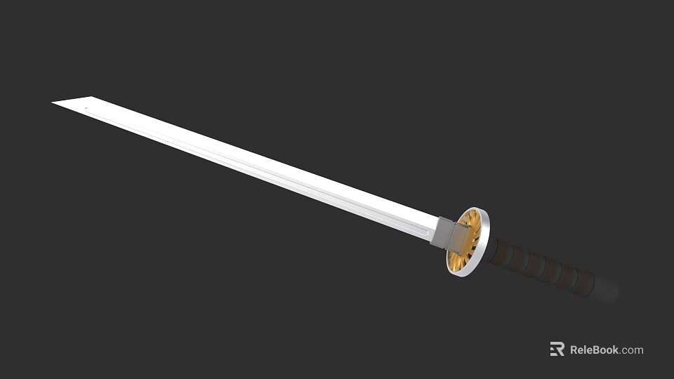 Traditional Japanese Sword Weapon With White Blade And Decorative Golden Hilt Design 3d model 