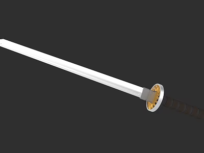 Traditional Japanese Sword Weapon With White Blade And Decorative Golden Hilt Design 3d model