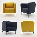 Modern Single Sofa in Yellow and Navy Blue with Black Legs from Different Angles 3d model