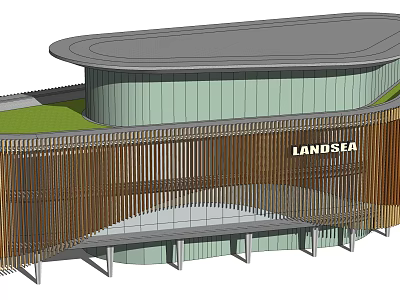 Modern Sales Office Building with Curved Roof Wooden Slats and Green Roof by LANDSEA 3d model