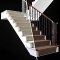 Elegant Spiral Staircase With White Risers Brown Carpeted Steps And Wooden Handrail