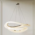 Modern Curved White And Gold Chandelier With Metal Frame And Illuminated Lighting Design