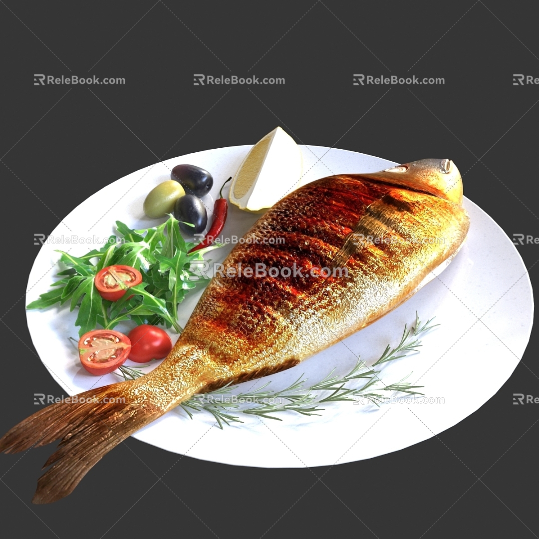 Grilled Fish Lemon Fish Food Delicious 3d model