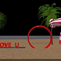 Beach Photo Check In Spot With Palm Trees Ocean View And Red White Umbrella