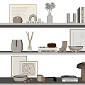 Minimalist Decorative Ornament Set with Vases Books Sculptures Frames Diffusers on Shelves 3d model