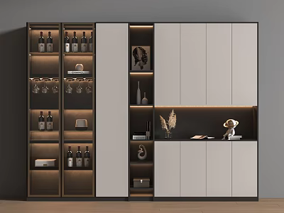 Elegant Modern Wine Cabinet With Glass Doors Lighting And Wine Bottle 3d model