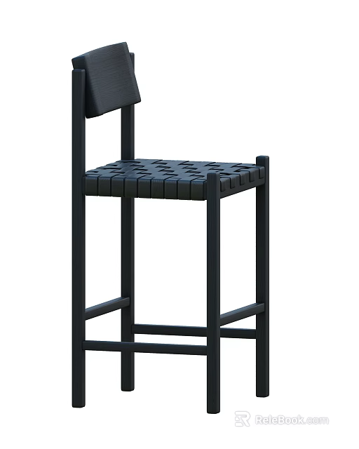 Stylish Black Bar Stool With Perforated Seat And Minimalist Design Frame 3d model 