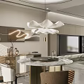 Modern Restaurant Dining Area with Round Table Elegant Chairs Pendant Light and Light Walls