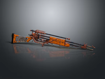 Vintage Orange Brown Mechanical Rifle with Industrial Metal Complex Design Details 3d model