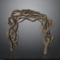 Natural Plant Archway With Twisted Tree Branches For Garden Decoration Against Gray Reflective Ground