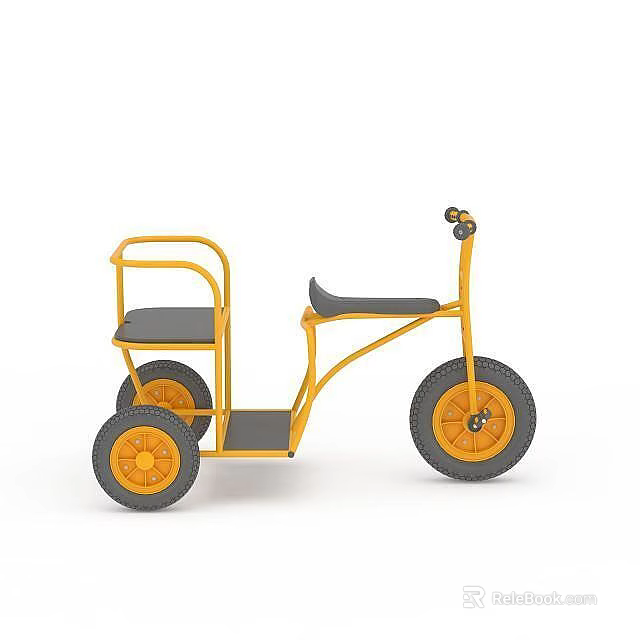 Yellow Tricycle With Seats Handrails And Sturdy Wheels For Kids Outdoor Use 3d model 