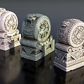 Ancient Architecture Stone Carvings With Traditional Sculptures Ornate Bases And Dragon Figures