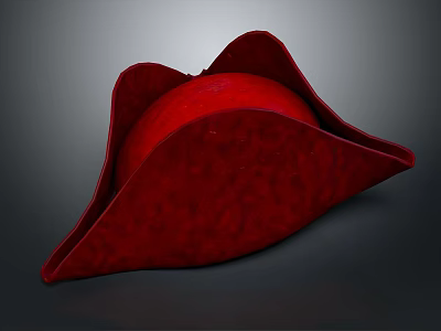 Red Velvet Tricorn Hat With Textured Surface Stylish Wearable Accessory 3d model