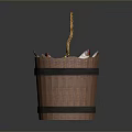 Wicker Storage Basket With Brown Handle And Black Straps For Daily Items