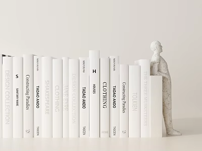 White Modern Design Book Collection Featuring Contemporary Living Furniture Themes With Decorative Statue 3d model