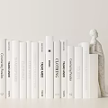 White Modern Design Book Collection Featuring Contemporary Living Furniture Themes With Decorative Statue