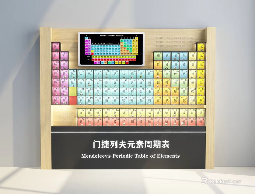 Laboratory Wall Mounted Display With Colorful Mendeleev's Periodic Table of Elements 3d model