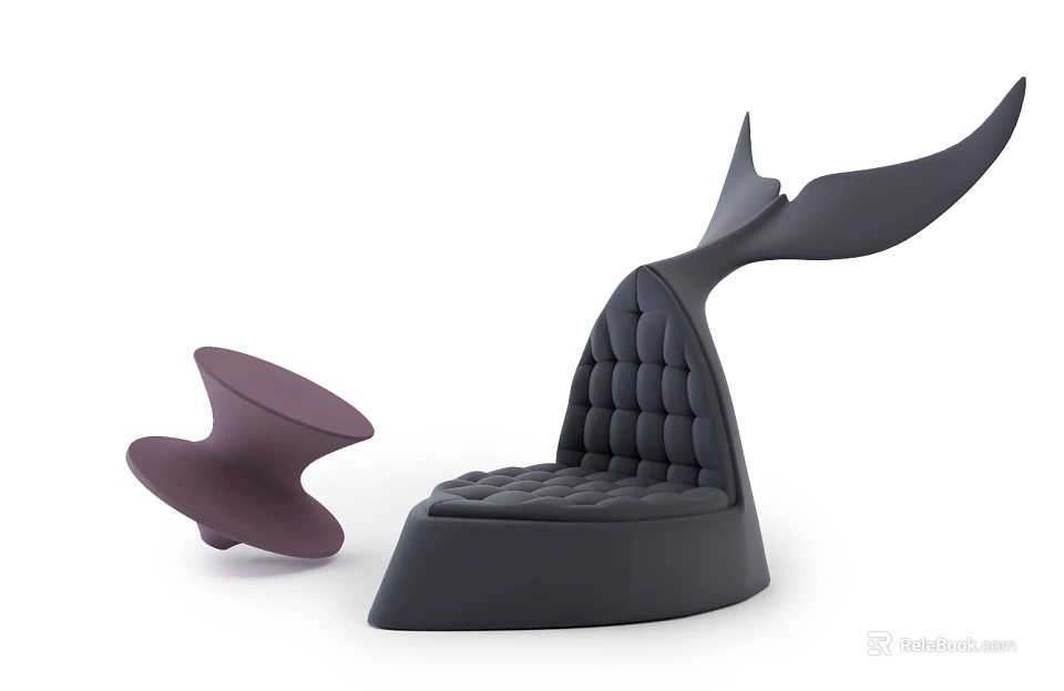 Unique Whale Tail Design Single Chair With Quilted Seat And Purple Accent 3d model 