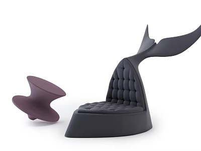 Unique Whale Tail Design Single Chair With Quilted Seat And Purple Accent 3d model
