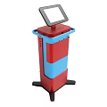 Red And Blue Interactive Kiosk With Touchscreen Display And Modern Design