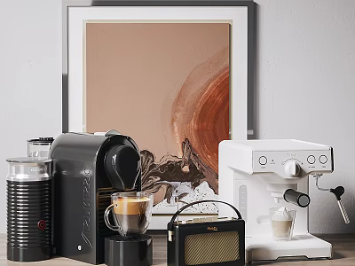 Modern Kitchen With Black Coffee Machine White Espresso Maker And Coffee Grinder Appliances 3d model
