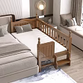 Wooden Kids Bed with Guardrails and Ladder in Cozy Bedroom with Soft Pillows