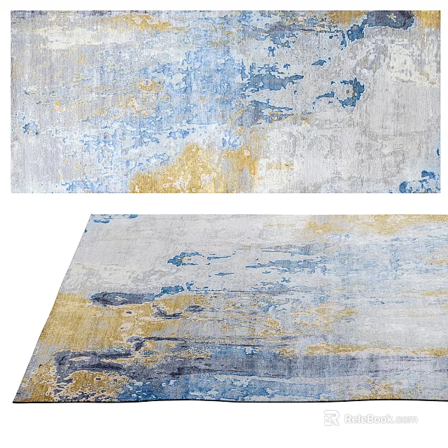 Artistic Square Area Rug With Blue Gold Gray Color Blends 3d model 