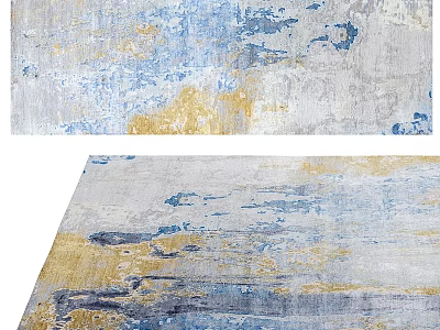 Artistic Square Area Rug With Blue Gold Gray Color Blends 3d model