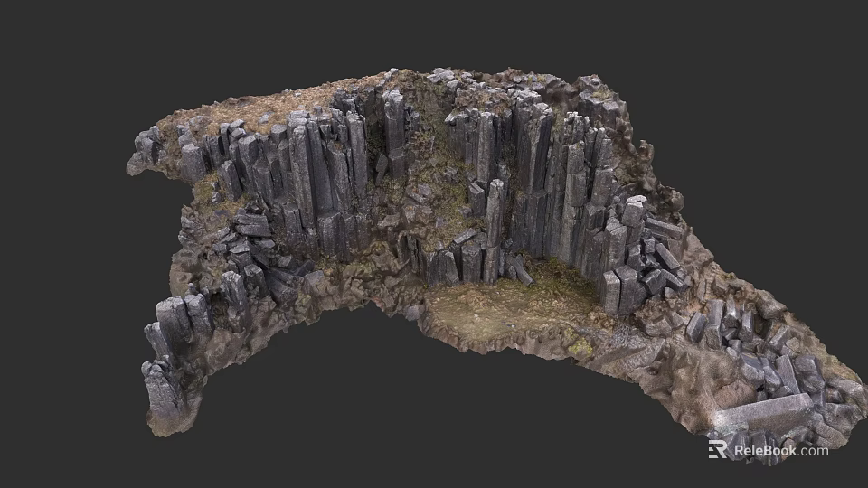 Micro Terrain Model Featuring Tall Rock Columns And Natural Mossy Texture 3d model 