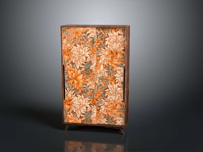 Elegant Wooden Cabinet With Intricate Floral Pattern And Orange Beige Flowers Design 3d model