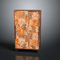 Elegant Wooden Cabinet With Intricate Floral Pattern And Orange Beige Flowers Design