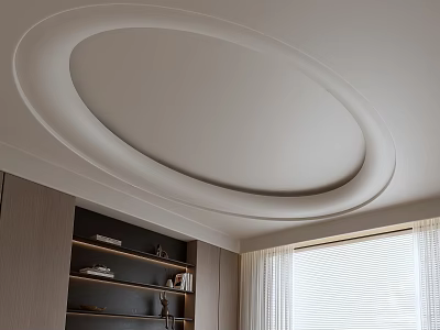 Oval Ceiling Design In Modern Interior With Cabinetry And Window 3d model