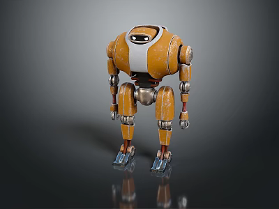 Intelligent Yellow And White Metallic Robot With Robotic Arms Legs Standing Pose Design 3d model