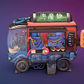 Creative Octopus Food Truck with Transparent Display Window Tire Decorations Colorful Graffiti and Fire Extinguisher