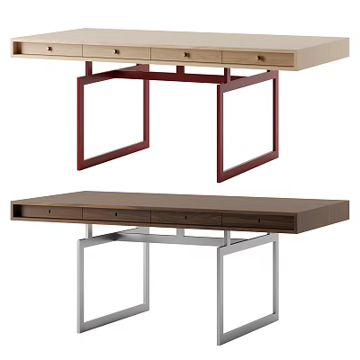 Modern Desks with Light and Dark Tops Red and Silver Metal Frames and Drawers 3d model
