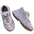 White Fashion Sneakers With Thick Sole Mesh Upper And Lace Up Design