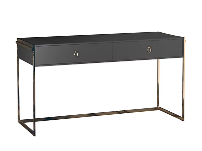 Modern Black Desk With Leather Top Two Drawers And Metal Legs Handles 3d model