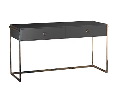 Modern Black Desk With Leather Top Two Drawers And Metal Legs Handles 3d model