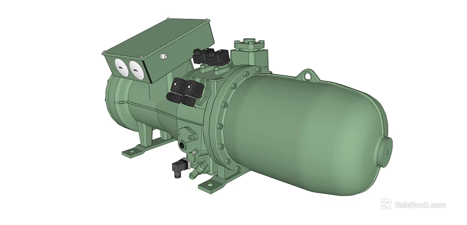 Green Industrial Compressor Equipment With Control Panel And Cylindrical Housing 3d model 