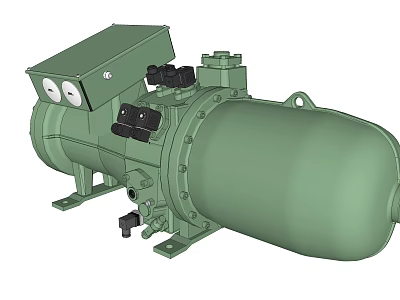 Green Industrial Compressor Equipment With Control Panel And Cylindrical Housing 3d model