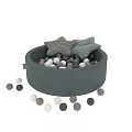Children's Bed With Round Ball Pit Filled With Colorful Balls And Star Shaped Cushions