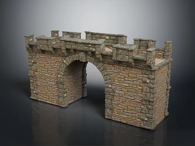 Castle Style Entrance Gate With Arched Design Stone Brick And Crenellated Top 3d model