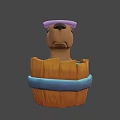 Cartoon Animal Character Wearing Pink Bath Cap in Wooden Barrel Tub With Water