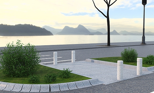 Road municipal road stone road stone granite sesame gray sesame black sesame white car stop stone road cement road asphalt road sidewalk 3d model