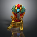 Egyptian Style Throne Sculpture With Golden Frame Blue Green Wings And Red Gemstone Decoration