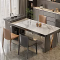 Elegant Modern Dining Table Set With Marble Top And Brown Gray Chairs 3d model