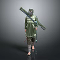 Green Armored Warrior With Beast Inspired Helmet And Long Spear Weapon