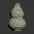 Handcrafted Ceramic Gourd Sculpture with White Base and Red Crackle Texture 3d model